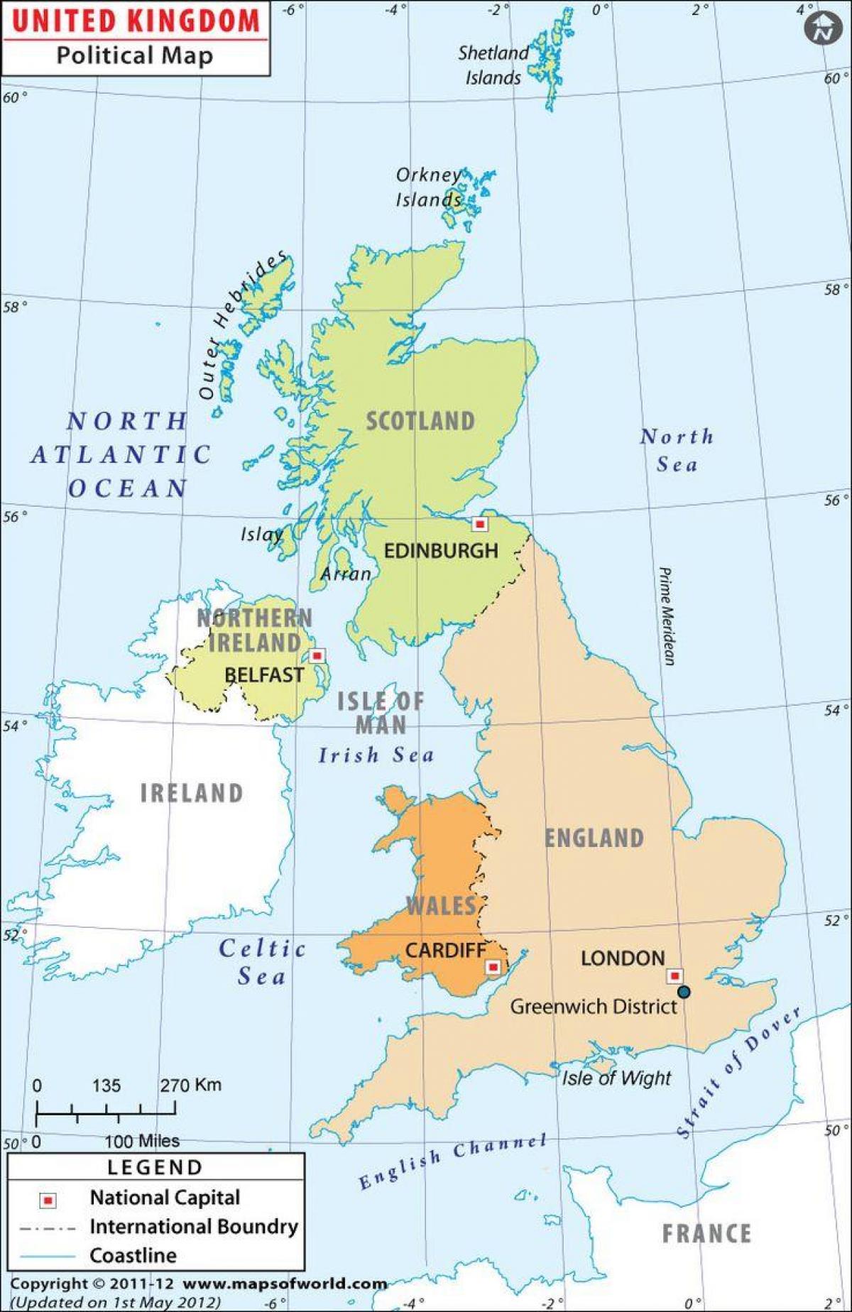 map of UK showing capital cities