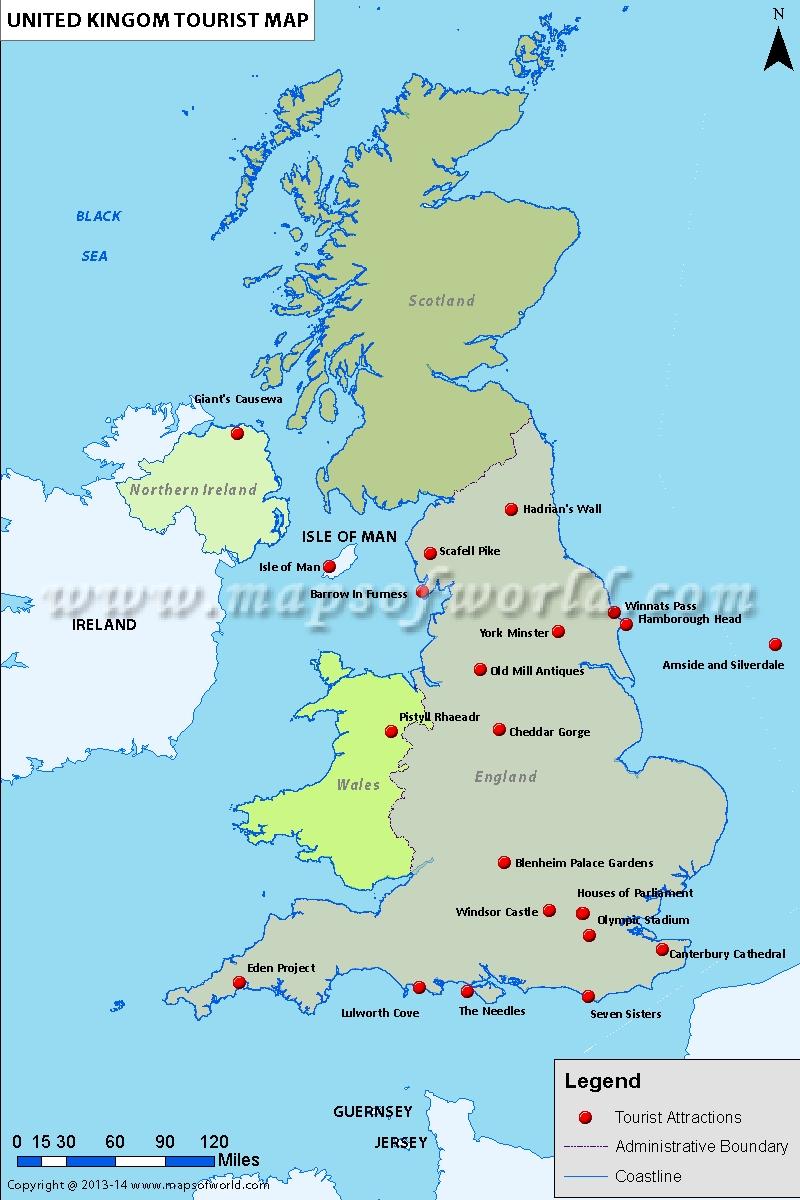 UK tourist map with attractions - United Kingdom tourist attractions ...