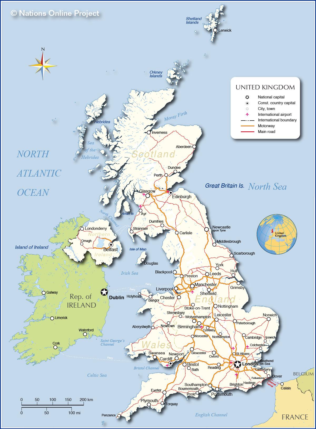UK airports map - Map showing UK airports (Northern Europe - Europe)
