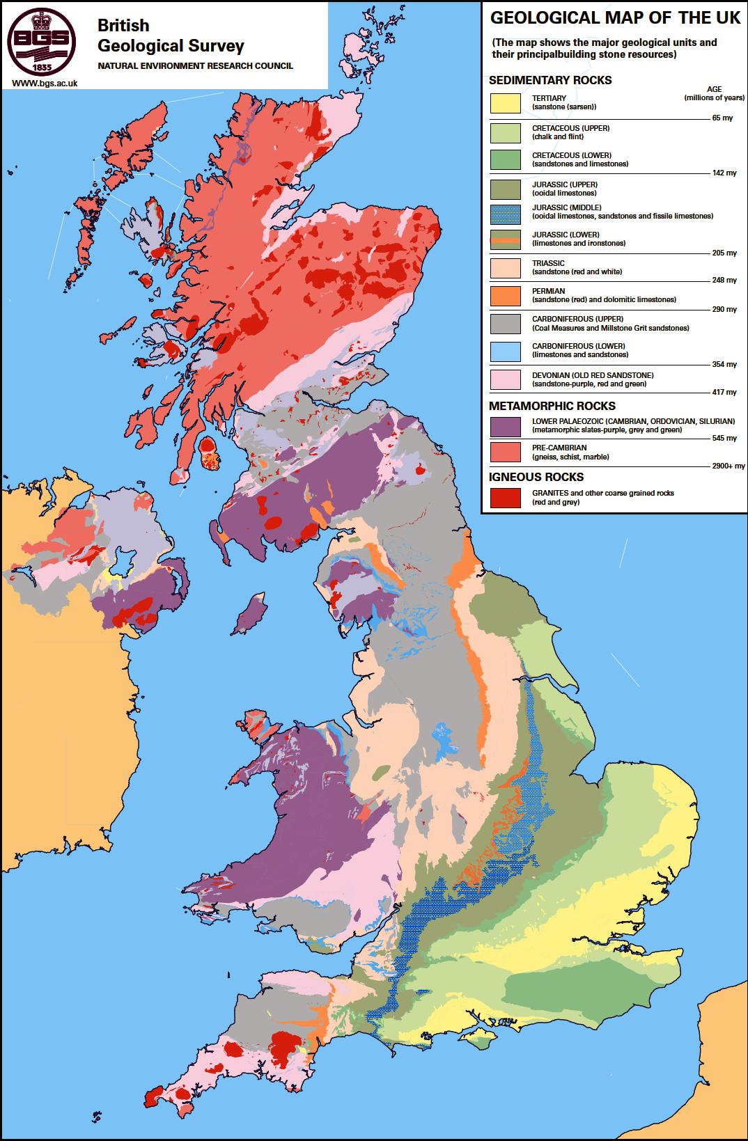 Geological map of UK - Geological map of Britain (Northern Europe - Europe)