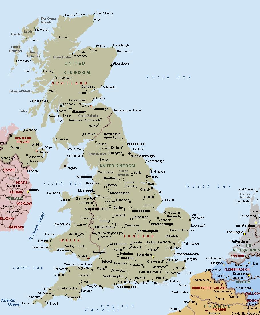 Printable map of UK towns and cities - Printable map of UK counties ...