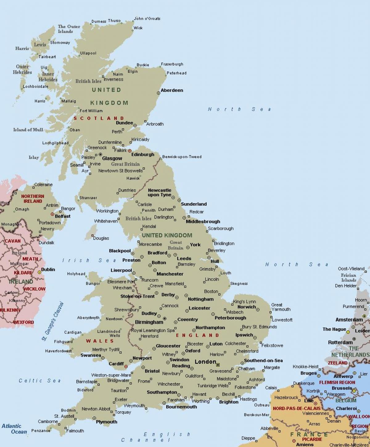 Map of Great Britain showing towns and cities - Map of Great Britain