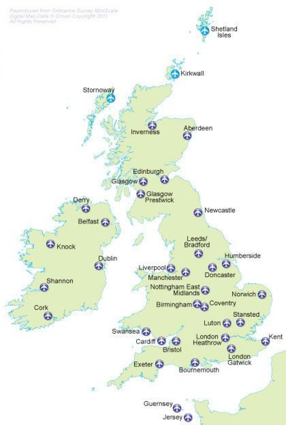 England International Airports Map