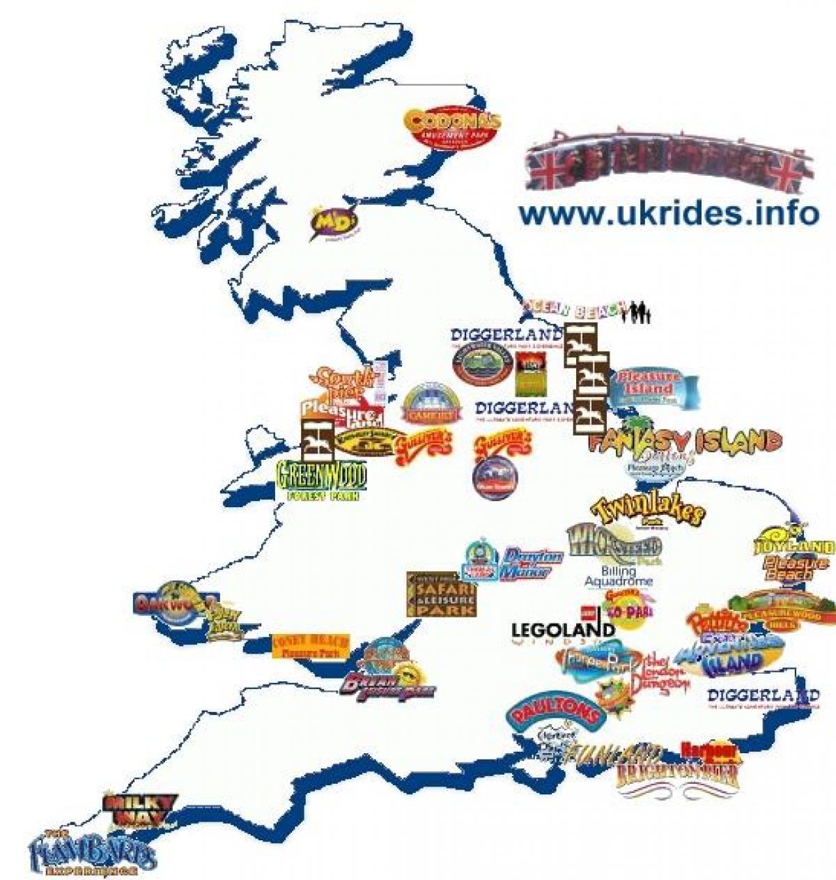 map of UK theme parks