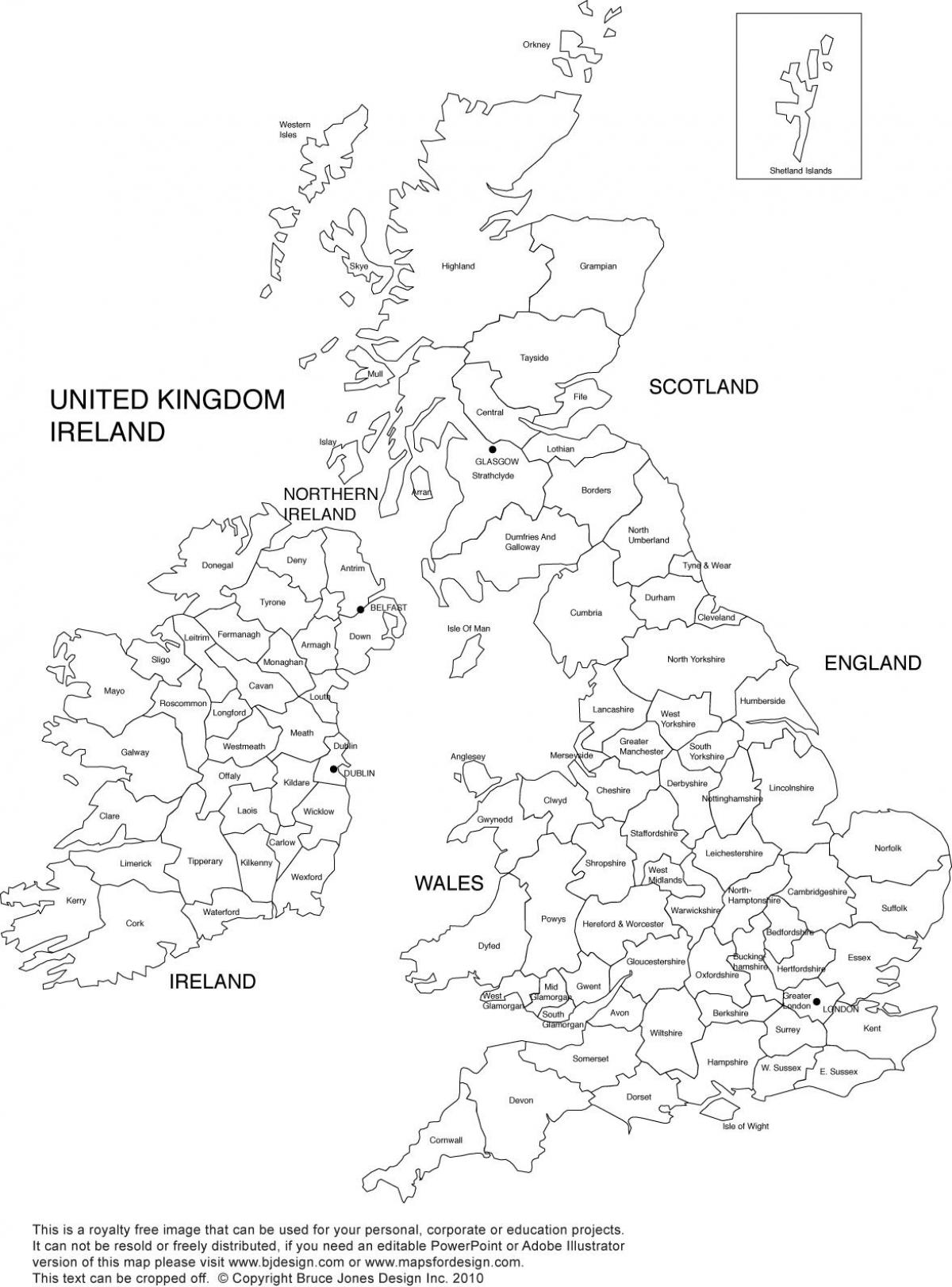 map of UK black and white